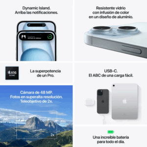 Celular Apple iPhone 15 Azul (A16,6GB,128GB,5G) (MTP43BEA) (1) Blink Costa Rica Equipos Computo Tecnologia