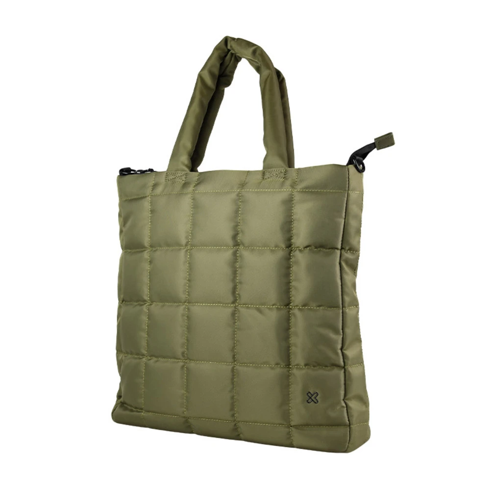 BOLSO KLIP XTREME NOTEBOOK HANDBAG 15.6PULGADAS WATERPROFF VERDE (KLB-750) Olive green quilted tote bag with two short handles, standing upright against a white background