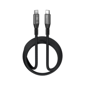 Braided black USB-C to USB-C charging cable, looped for display.