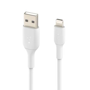 White USB-A to Lightning charging cable with connectors visible