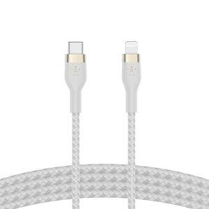 Cable Trenzado Lightning Iphone Belkin Carga Rápida USB-C a Lightning 2m BLANCO (CAA011bt2MWH)