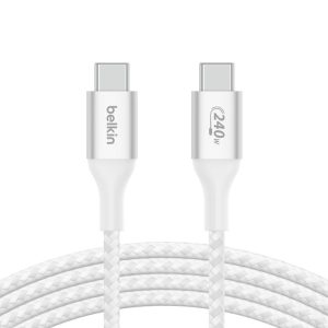 Cable Trenzado Belkin 240w Carga Rápida USB USB-C a USB-C 2m BLANCO (CAB015bt2MWH)