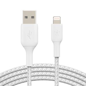 Cable Trenzado Lightning Iphone Belkin Carga Rápida USB-A a Lightning 1m BLANCO (CAA002bt1MWH)
