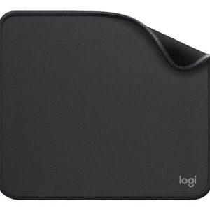 Black protective laptop/tablet sleeve with rounded corners and a curved top edge, Logi logo at bottom-right.