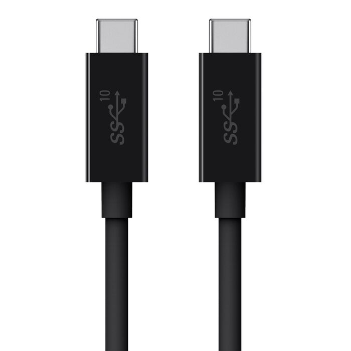 Cable de datos Belkin USB-C a USB-C 3.1 NEGRO (CAB006-05BK) Two black USB-C cables shown side by side with silver USB-C connectors facing up.