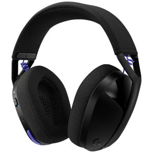 Black over-ear headphones with a padded headband and soft ear cushions, angled to show the ear cups.