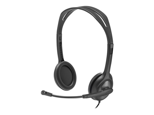 HEADSET LOGITECH STEREO H111 NEGRO (981-000612) Black wired over-ear headset with adjustable headband and built-in microphone on a flexible boom.
