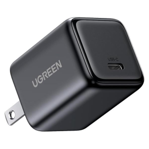UGREEN USB-C wall charger with a compact black square body and a single USB-C port