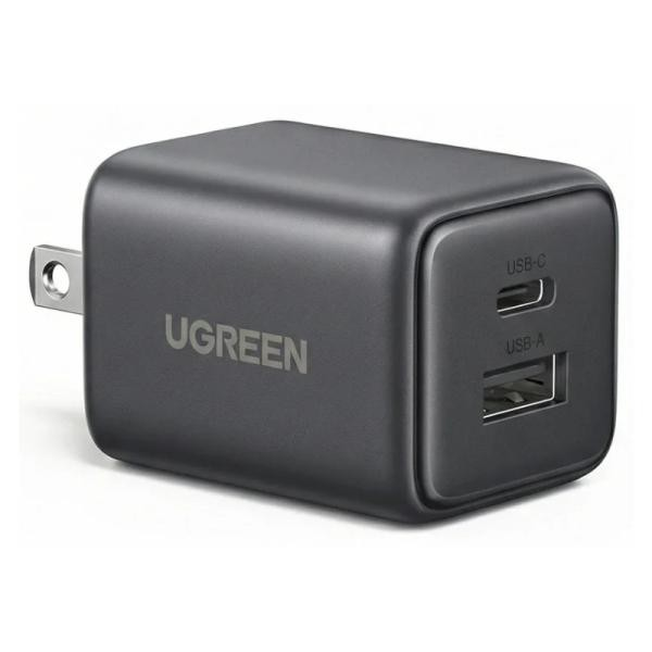 CARGADOR UGREEN X514 20W GAN USB-C USB-A (55533) UGREEN wall charger with USB-C and USB-A ports for charging devices (black rectangular adapter)