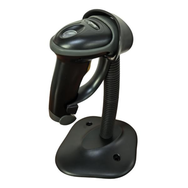 LECTOR DE CODIGO DE BARRAS NOVA 2D (FFM2818U001C) Handheld barcode scanner mounted on a stand with a base for easy product scanning.